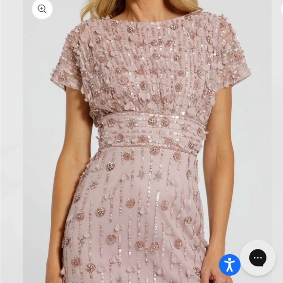 NWT Mac Duggal Pink Cap Sleeve Sheath Midi Dress With Floral Beading - Picture 2 of 8